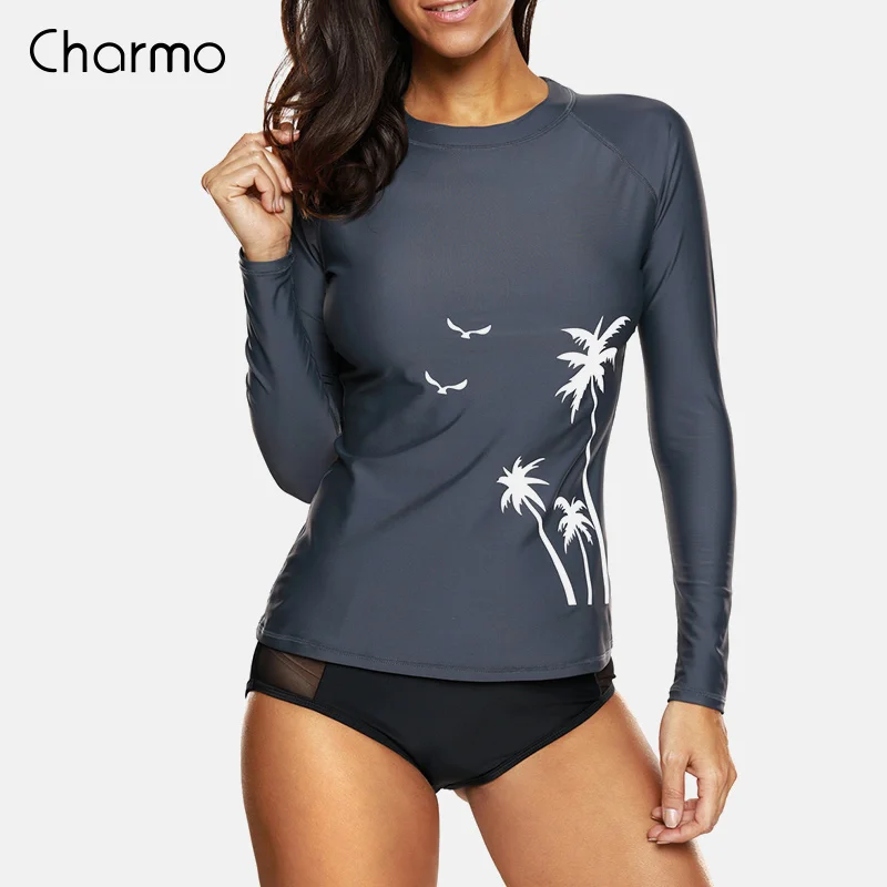 Charmo Costume Da Bagno Delle Donne A Manica Lunga Rashguard Costumi Da Bagno Surf Top Costume Da Bagno Corsa e Jogging Camicia Camicie da trekking