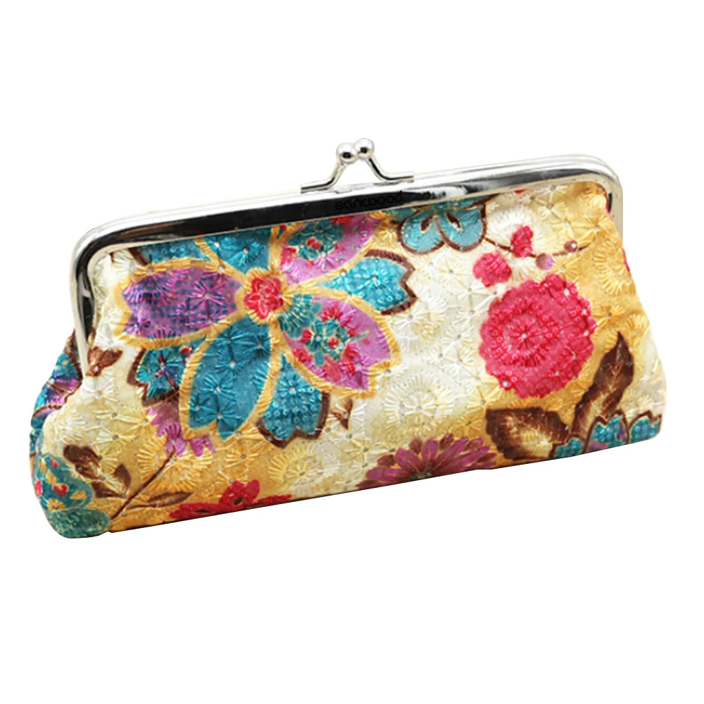 Nova bolsa de moedas feminina algodão bordado flor bolsa ferrolho carteira saco de dinheiro carteira sentierшеleichк ж misce onder bolsa feminina