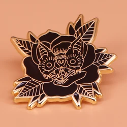Bat enamel pin Halloween gift vampire bat nocturnal animal brooch flower Gothic badge spooky creepy cute pins women accessoires