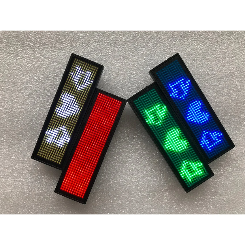 Insignia de nombre Led de desplazamiento de HD-NT44, etiqueta de nombre Led recargable por USB de un solo Color de 44x11 píxeles, para etiqueta de