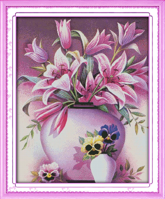 

Классический набор для вышивки крестом розовой лилии с цветком 18ct 14ct 11ct с принтом на холсте, вышивка, сделай сам, рукоделие ручной работы