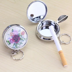 Creative Preciosity Fashion Round Cigarette Keychain Portable Key Ring Ashtrays Stainless Steel Pocket Ashtray Cigarette Holder