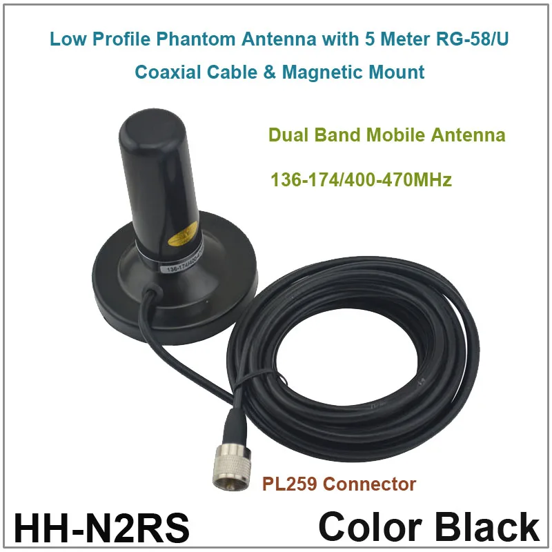 Low Profile Phantom Antenna Dual Band VHF UHF Mobile/Vehicle Radio Antenna with magnetic mount & 5M Coaxial Cable for Kenwood