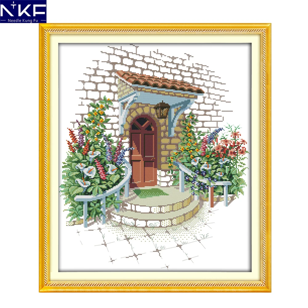 

NKF Flowers Garden Chinese Cross Stitch Pattern DIY Needlework Embroidery Scenery Cross Stitch for Home Decor