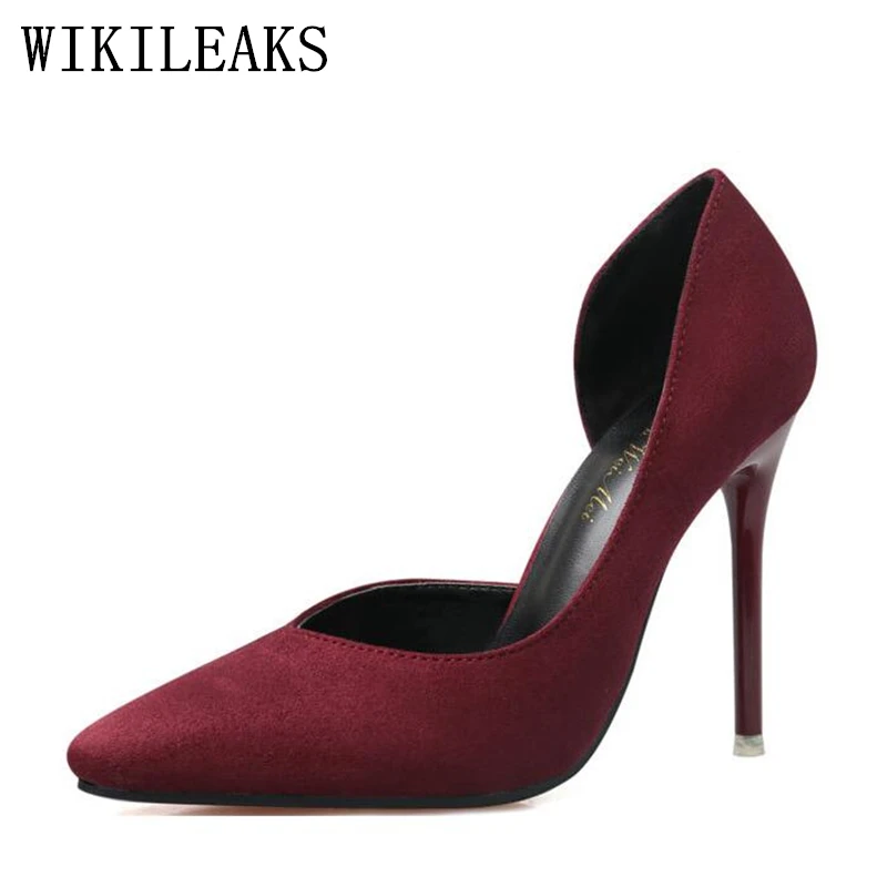 Women Elegant Shoes Extreme High Heels Zapatos Mujer Salto Alto Flock Pointed Toe Valentine Shoes Designer Luxury Brand Pumps