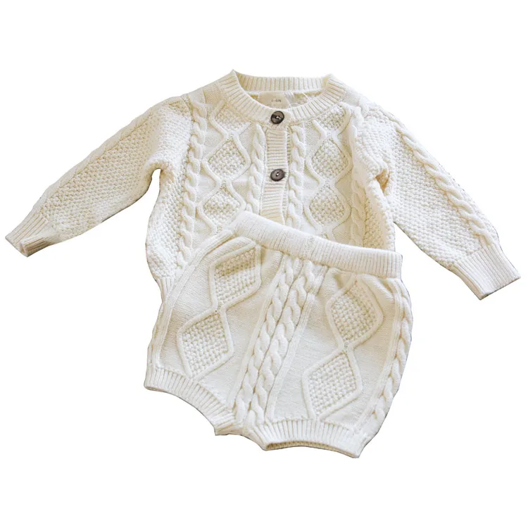 Children Clothing sets Baby Boys Girls Twist Knit Long-Sleeved Cardigan Sweater Shorts Clothing Set Baby Outfits for 0~24 Months