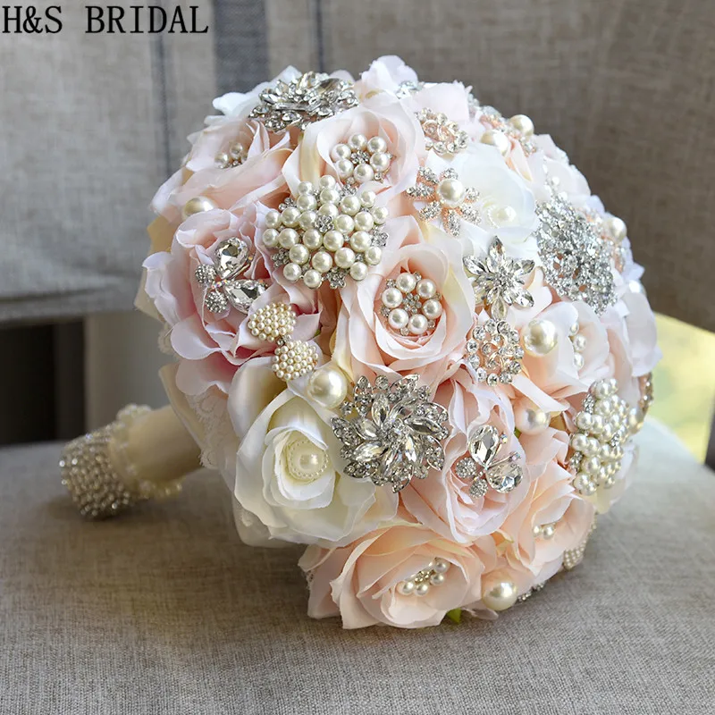 H & S BRAUT Runde Erröten Hochzeit Bouquet Teardrop Schmetterling Brosche Bouquet Alternative Cascading Bouquets Kristall Hochzeit Blumen