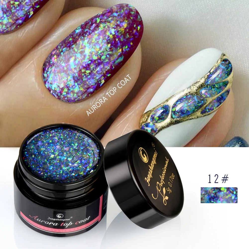 Fengshangmei 5g Aurora Gel Nail Polish Top Coat Hybrid Gel Varnish Clear UV Gellak Glittler Lacquer Art Vernis Semi Permanent