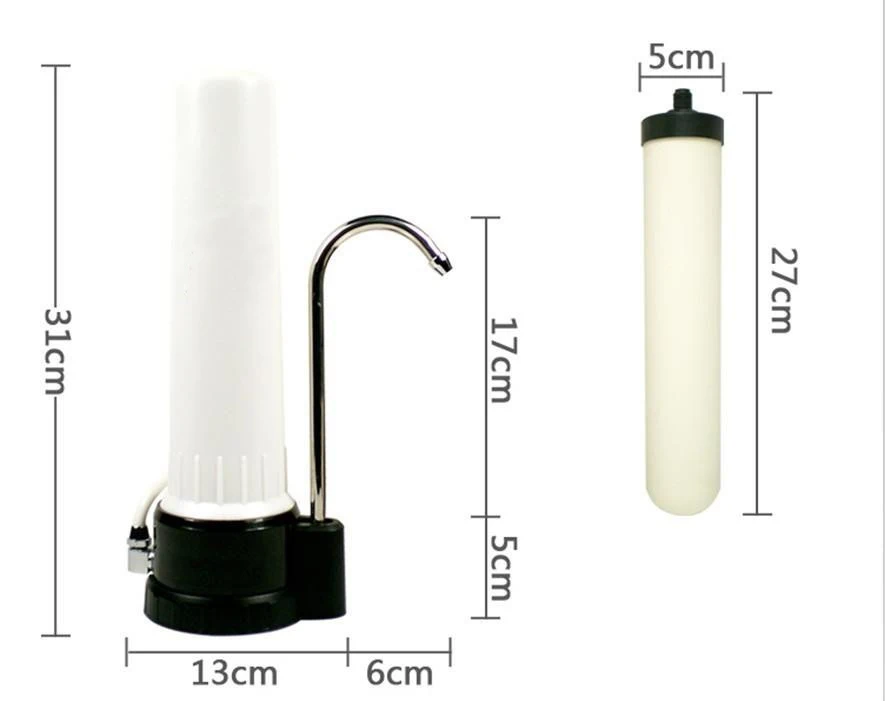 데스크 워터 필터, 싱글 스테이지 정수기, 주방 물 처리, 물 디펜서 + 세라믹 결합 탄소 블록 필터 캔들