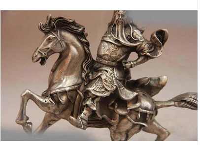 China blanco Copper Silver Warrior paseo del caballo estatua buda copper decoration brass factory Pure Brass