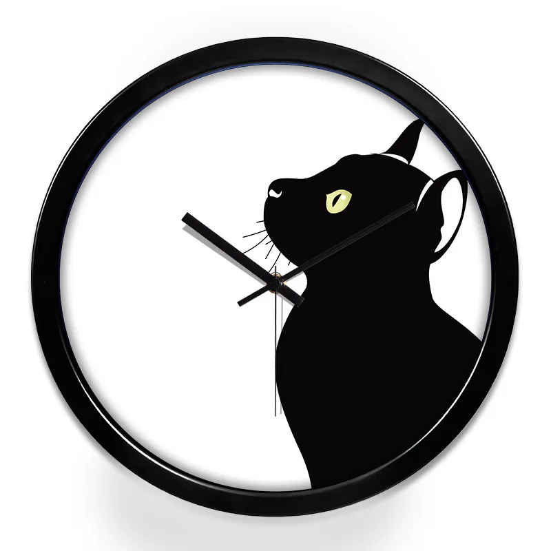 Cute keep watch black cat office art wall clock Fun unique mystery cat home wall clock