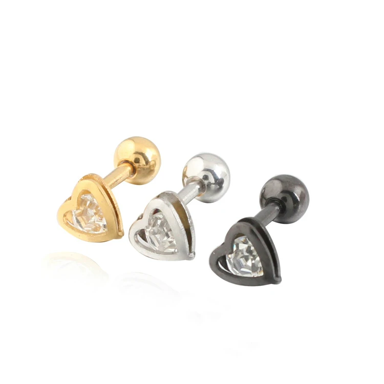 Earrings for Men Women 316L Stainless Steel Pendant Zircon Love Pattern Stud Earrings Punk Rock Style Male Men Earrings Jewelry