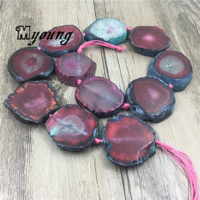 Freeform Wine Red Agates Slice Beads with Blue Edges,Agat Druzy Slab Pendant Beads For Jewelry Making  MY1703