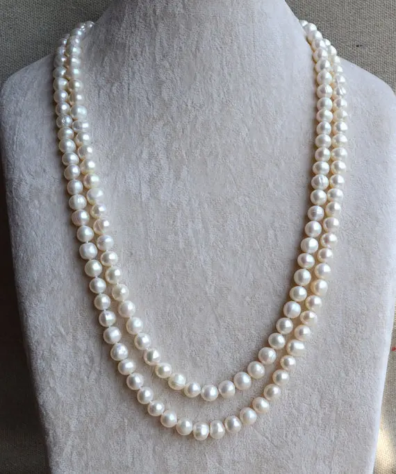 

Charming Real Pearl Jewelry,8-9MM 50inches Long Pearl Necklace,White Color 100% Freshwater Pearl Necklace