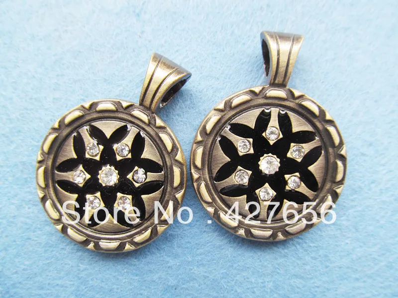 

5pcs Top quality pesante good enamalled antique bronze round medal pendant charm/finding,dotted 7pcs rhinestone each same side