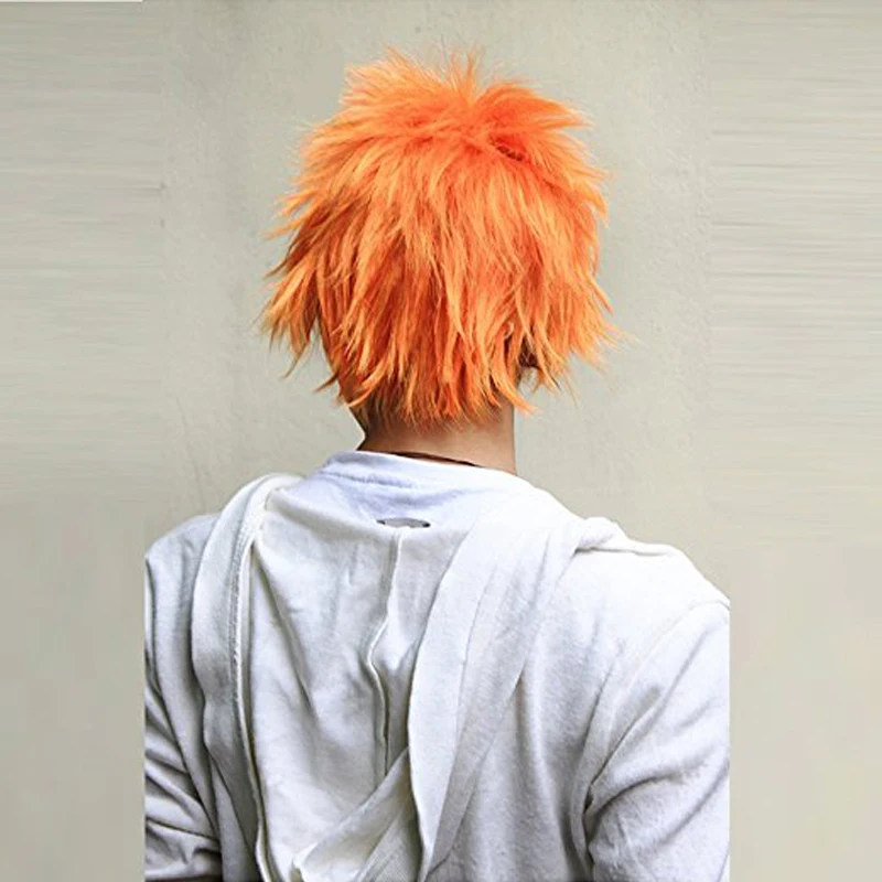 obbaha Kurosaki Ichigo Short Orange Cosplay Wigs for Man Boys Capelli sintetici resistenti al calore + bonnet de perruque