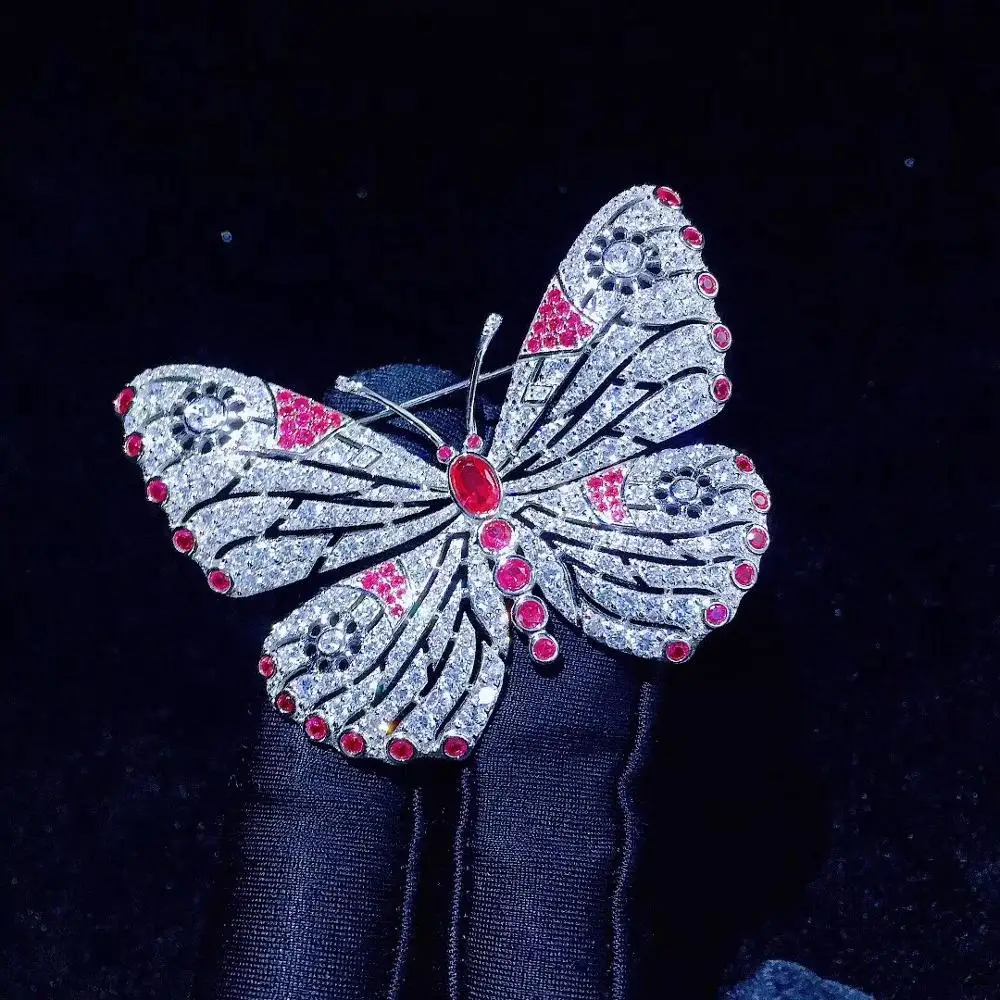 butterfly brooch pins & pendant double use fine women jewelry 925 sterling silver with cubic zircon  mixed color