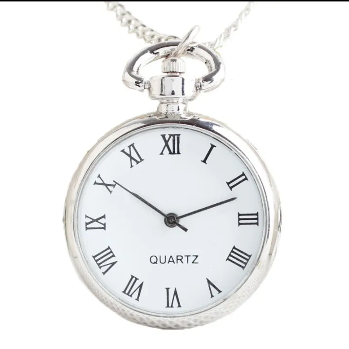 

New Fashion Luxury Men Women Business Pointer + Roman Numerals White Quartz Pocket Watch Necklace Pendant With Chain Gifts Watch