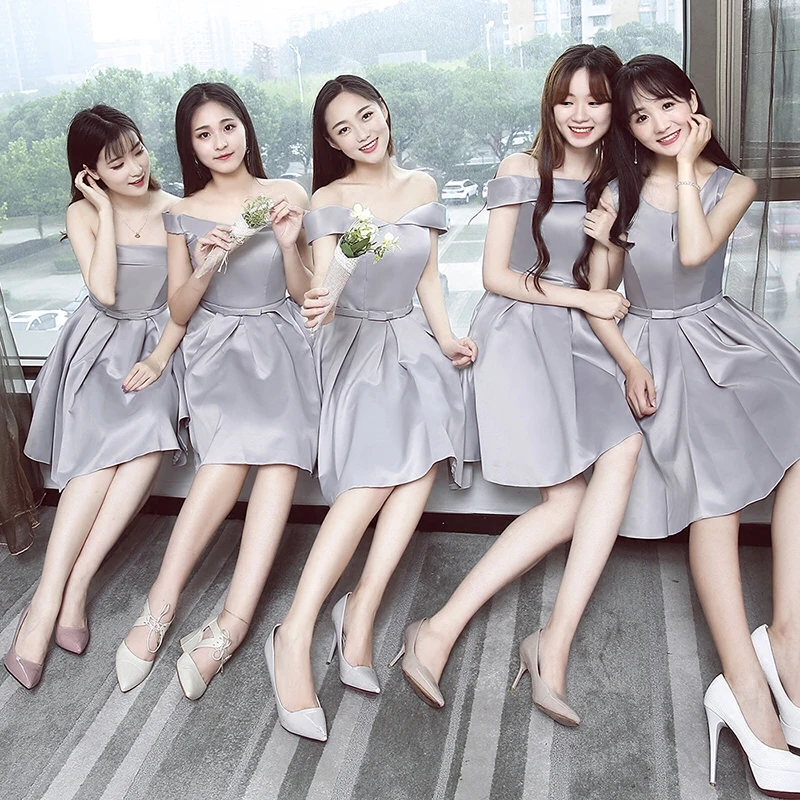 

Customized Pink Light Blue Satin Bridesmaid Dresses Sweet Memory Gray A-Line Short Wedding Party Dress Graduation Prom Gown