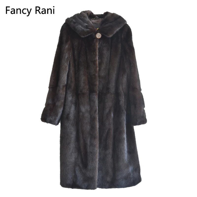 Fancy Rani Women Natural Mink Fur Coat Long Jacket Hooded Winter Warm Whole Skin Genuine Fur Coat Real 2024 Overcoat Plus Size