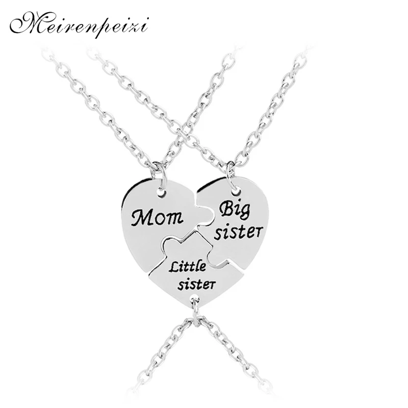 mom big sister little sister Necklace Family Jewelry Special Gift For Mommy big lil sis party gift Mother Day heart Stitching