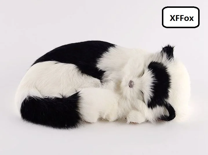 

cute real life black&white cat model plastic&furs sleeping cat doll gift about 27x10x18cm xf1419