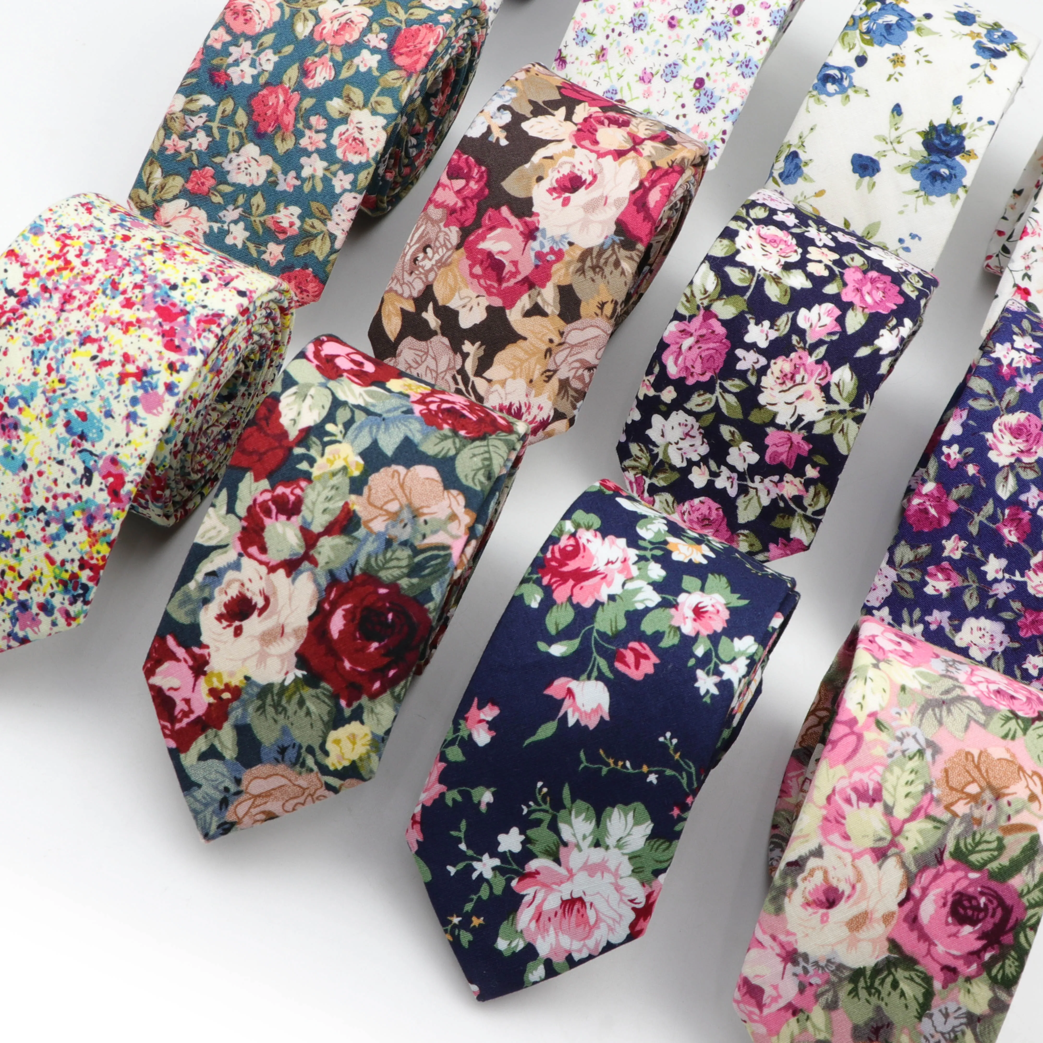 Cotton Flower Tie Men's Colourful Floral Ties Necktie Narrow Paisley Slim Skinny Cravate Narrow Thick Neckties