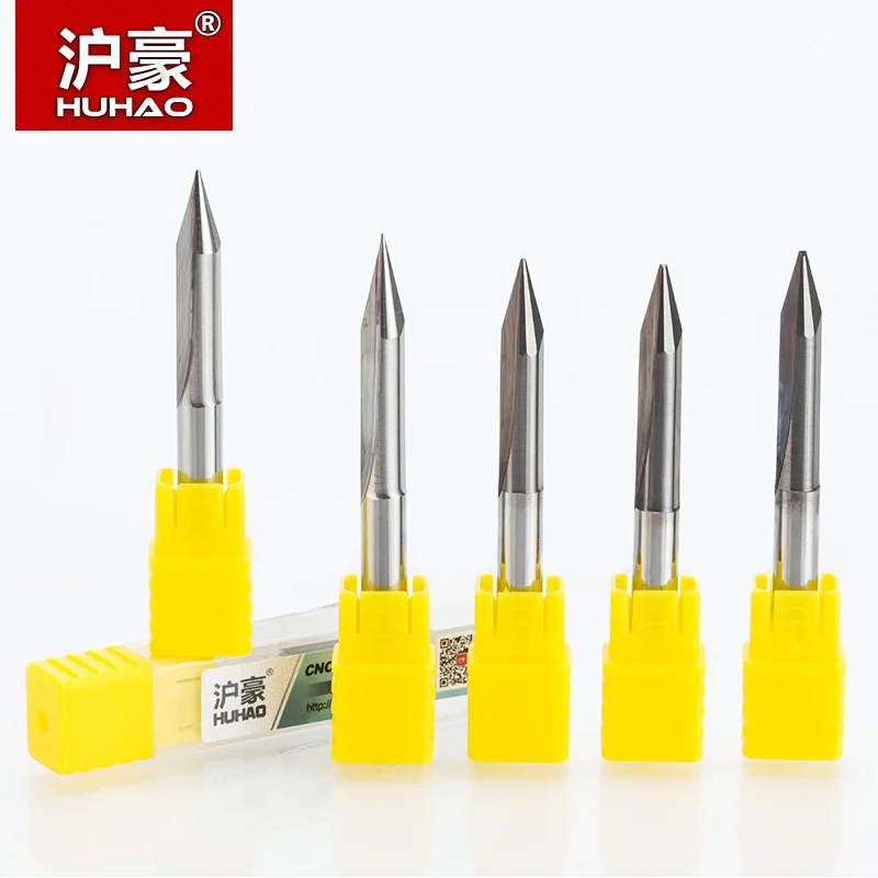 HUHAO 5pcs Shank 6mm Engraving Bits 2 Flutes Cutter Router Bit CNC V Shape Carving Bits Tungsten Carbide PCB 3D Milling Cutter