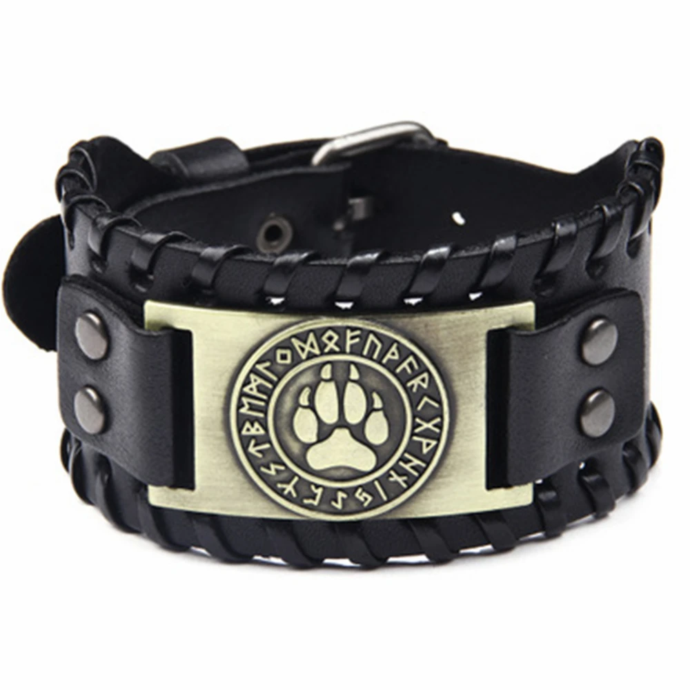 Viking Bracelets Wolf Claws Braided Leather Bracelets for men Nordic Runes Bear Paw Handmade Wristbands Odin Symbol