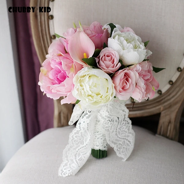 2018 new  Artificial pink rose wedding bouquet fake flower bridal bouquet de mariage wedding silk flower bride's wedding bouquet