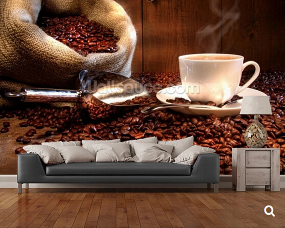 

Custom modern Textile Wallcoverings.Coffee beans and coffee,3D photo mural for living room restaurant cafe backdrop wallpaper.