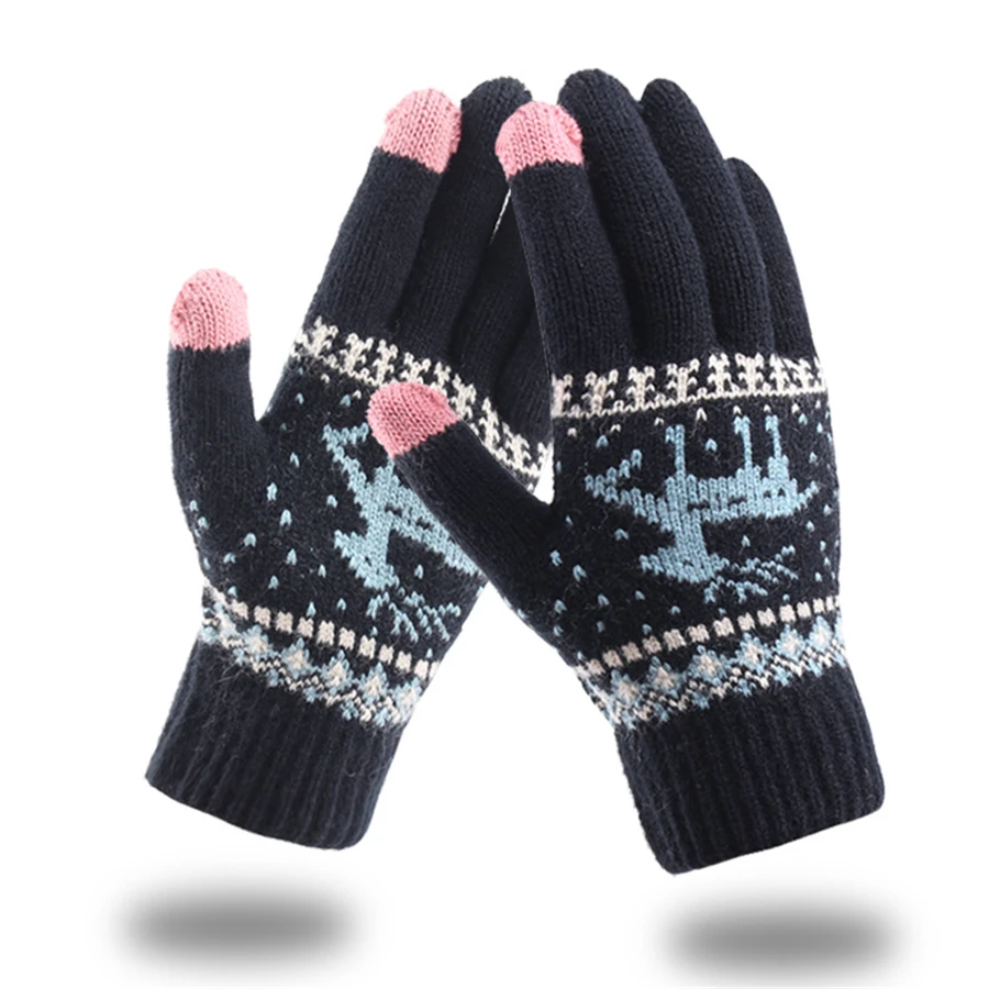 New Jacquard Warm Fawn Gloves Women Touch Screen Glove Lady Winter Velvet Wool Gloves Female Christmas Mittens Glove wholesale