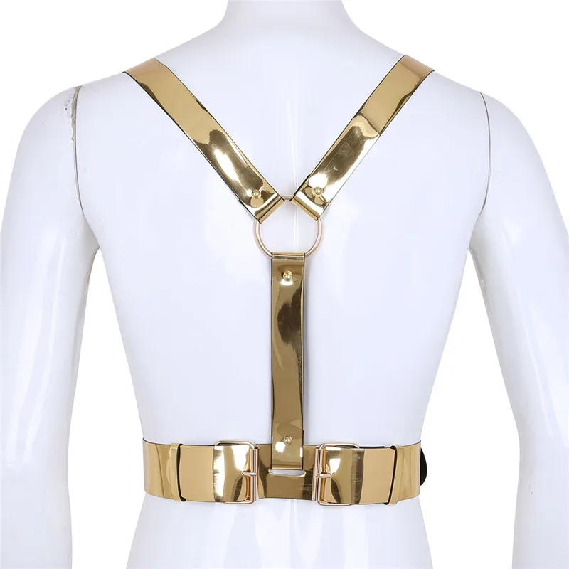 TiaoBug Fashion Gold Unisex Punk Faux Leather Women Men Body Chest Harness Waist Bondage Belt Club Wear Sexy Rave Party Belt Top