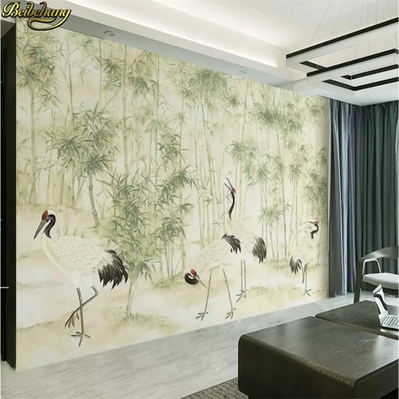 

beibehang custom Bamboo crane Murals Wall Paper living room decoration TV Background Wall Covering photo Mural wallpaper roll