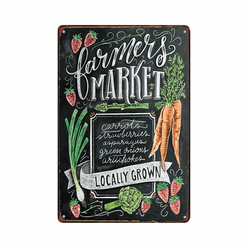 hohappyme Farmers Market Pumpkin Menu Wall Signs Art Print Stickers Pub Bar Decoration Plaque Metal Vintage Home Decor 20X30 CM