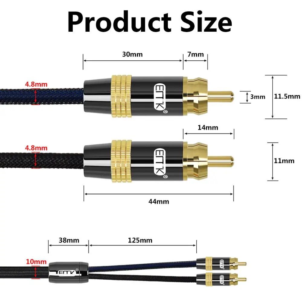 2RCA كابل ستيريو أعلى درجة المزدوج 2RCA ذكر إلى ذكر 2 RCA كابل الصوت الرقمي والتناظري مزدوجة محمية PRO سلسلة الحبل ل AV Hi-Fi