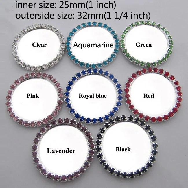 Free Shipping Wholesale 100pcs/lot 25MM Inner Circle Blank Setting With Rhinestones Flatback Button For Hair Flowers BYM01013