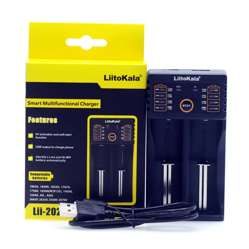 O original lii-202 liitokala carregador de bateria inteligente com funcao de banco de potência usb para ni-mh bateria de i