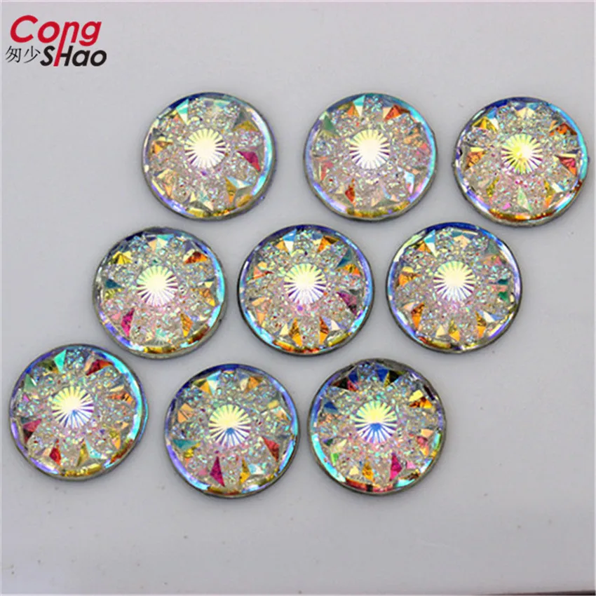 Cong Shao 200PCS 14mm AB Color Round Resin Rhinestone Applique Stones Crystals Flatback Beads Crafts Clothing Accessories CS490