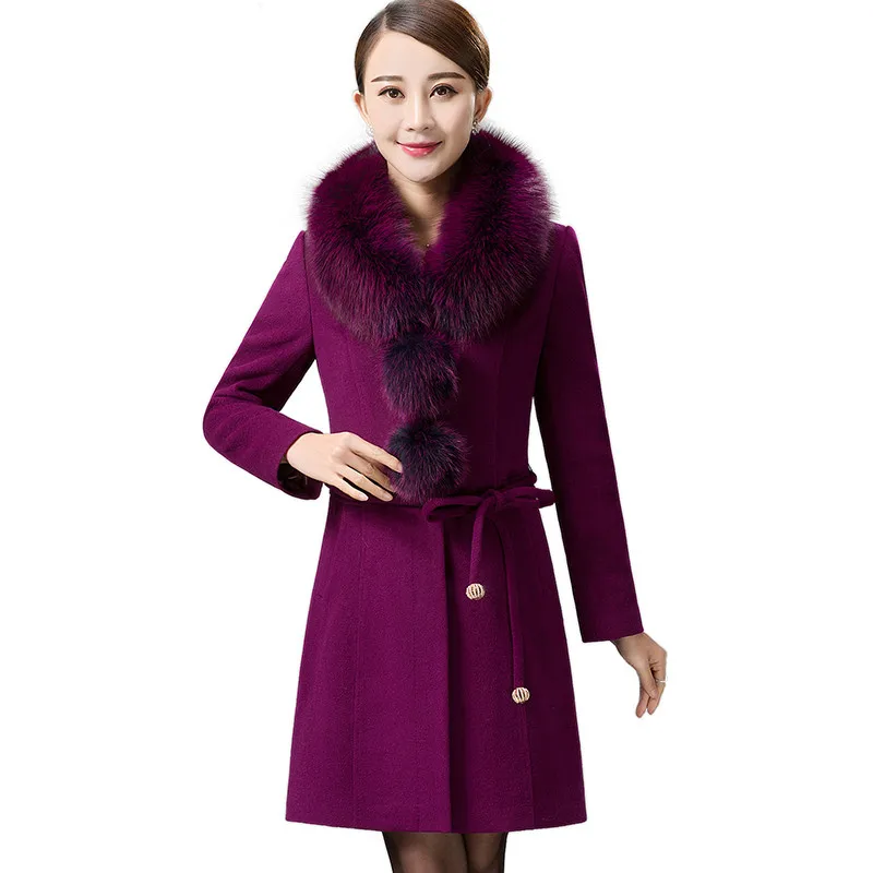 

2022 Women Winter Wool Coats Fur Collar Warm Loose Woolen Coat Fashion Thicken Long Jackets Casaco Feminino Outerwear 5XL S64