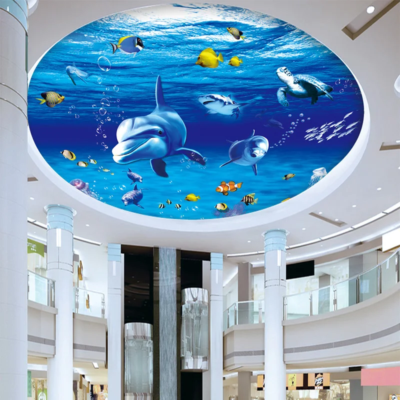 

3D Modern Cartoon Underwater World Dolphin Photo Ceiling Mural Wallpaper Living Room Kids Bedroom Ceiling Papel De Parede Fresco