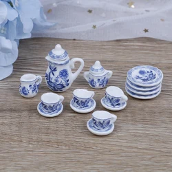 15 Pçs/set Flor Patten Porcelana Xícaras de Chá de Café Cerâmica de Mesa Escala 1/12 Acessórios de Cozinha Em Miniatura