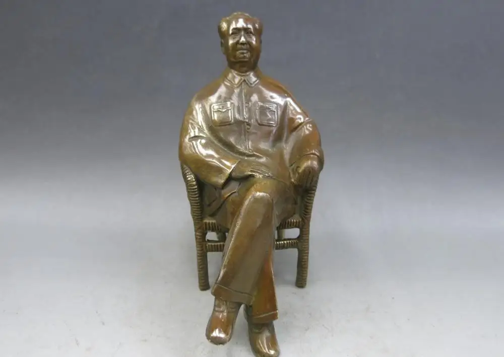 China fine brass carved sculpture Mao Zedong Sitting in the chair statues