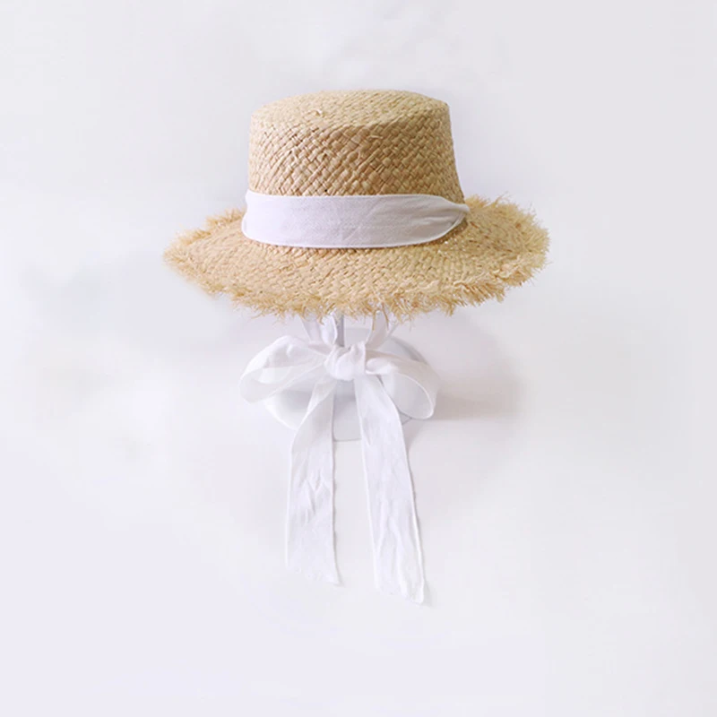 2019 new Summer Handmade Panama Hats For Women Wide Large Brim Beach Sun Hats With Fashion Long Ribbon Visor Hat Raffia Straw