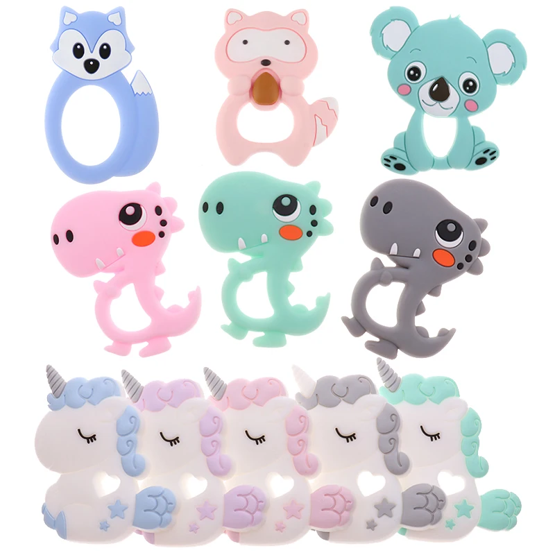 Bpa Free 10pc Cute Dinosaur Silicone Baby Teether Pendant Teething Necklace Koala Dragon Food Grade Nursing Gift Unicorn Raccoon