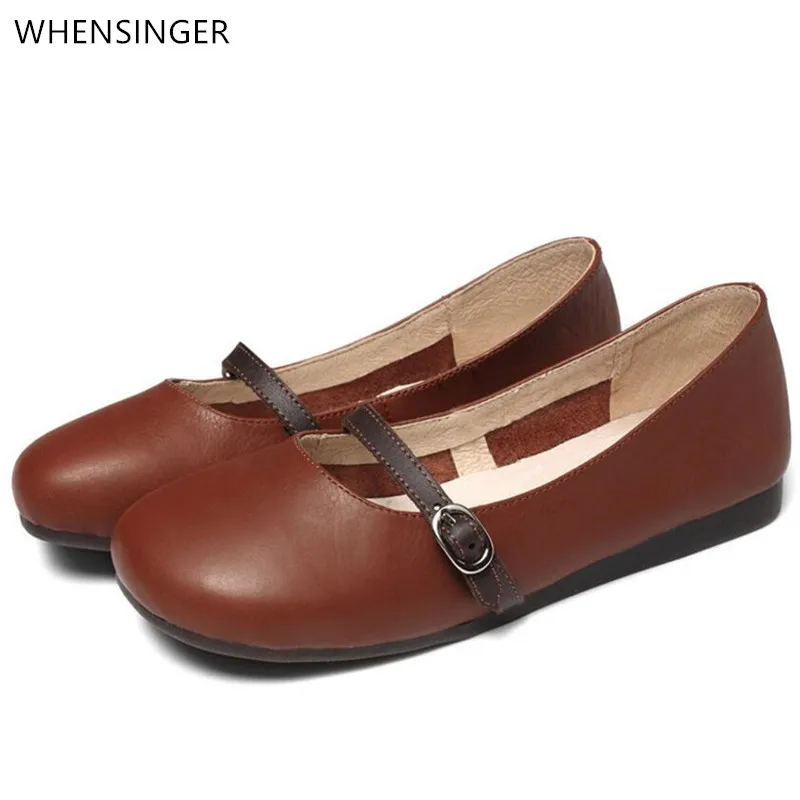 

NEW flat shoes women Genuine Leather Buckle Strap Round Toe Breathable Sewing thread drive zapatos mujer 2023 women shoes