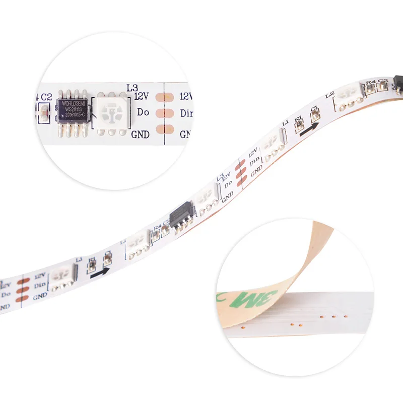 5M WS2811 LED Strip DC12V Ultra Bright Highly Efficient 5050 SMD RGB LEDs High Light Addressable 30/48/60leds/m White/Black PCB