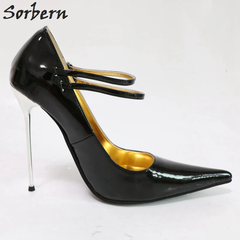 Sorbern Sexy Stilettos Pointed Toe 12Cm/14Cm Silver Metal High Heels Women Pumps 2018 Ladies Italian Shoes Custom Red Bottoms 52