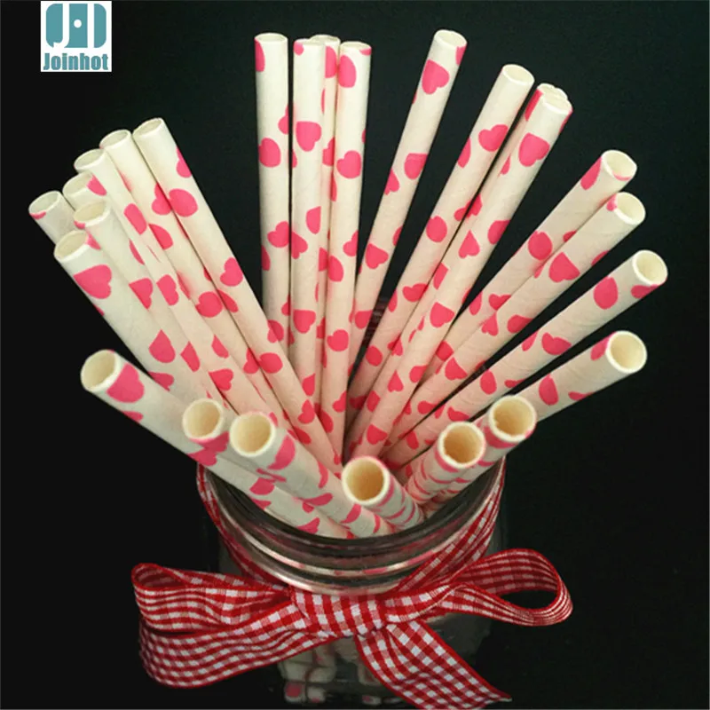 25pcs pink hearts  Paper Drinking Straws Creative Drinking Tubes Wedding Decorating Tools Party Supplies  marry