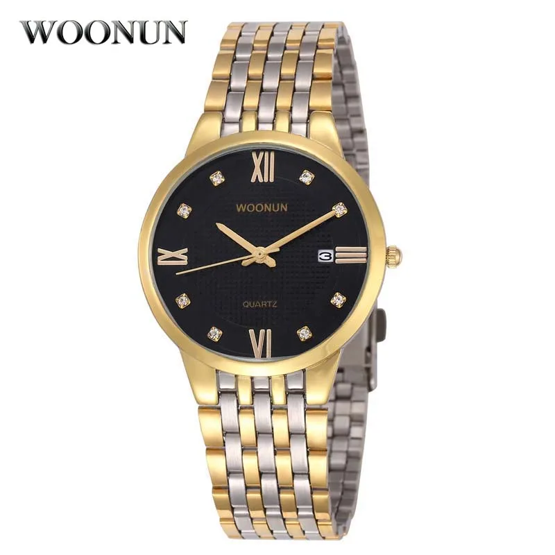 WOONUN Famous Brand Watches Men Male Waterproof Shockproof Date Clock Silver Steel Quartz Watch Thin Men Watches Classic Hodinky